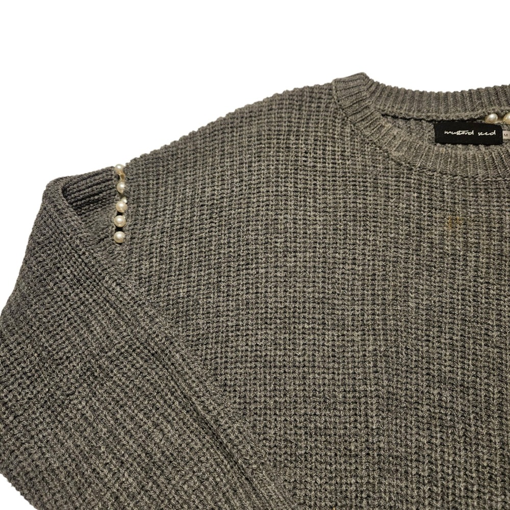 Mustard Seed Womens Gray‎ Pearl Embellished Long Sleeve Knit Sweater Size M - Picture 8 of 11